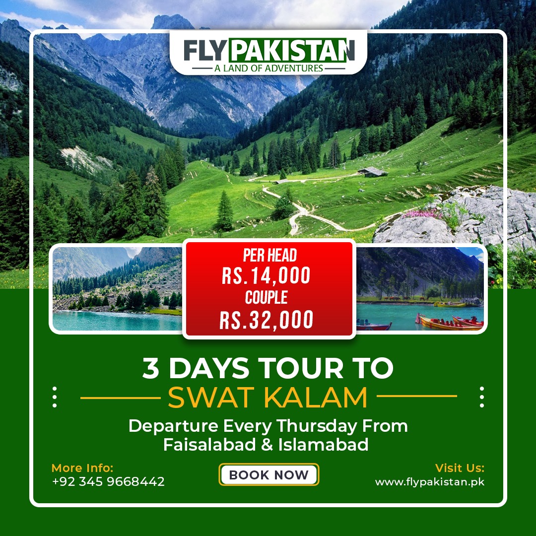 Book Deal 3 Days Tour To Swat Kalam Malam Jabba Summer 2024